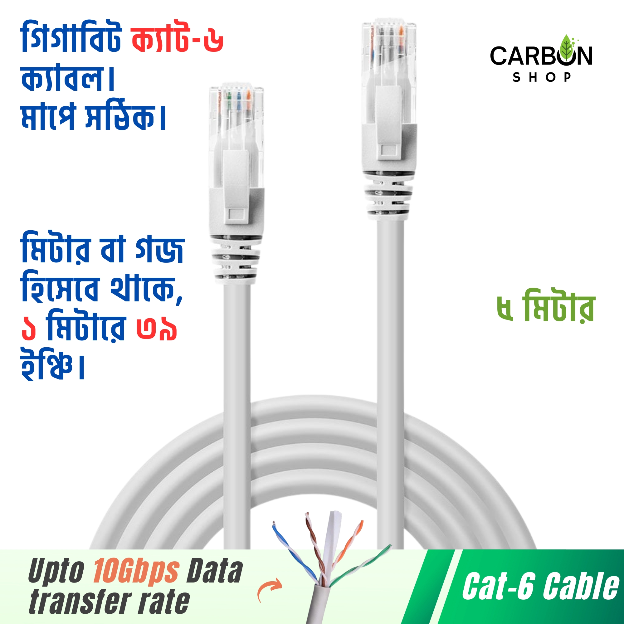 Picture of 5 Meter Cat6 Ethernet Patch Cable Gigabit RJ45 Network Wire Lan Cable Plug Connector Cat 6 Cable - 5M