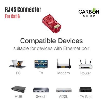 Picture of 50 pcs RJ45 Network Connector CAT5e CAT6 Transparent Networking Cable Connectors Coffee RJ45 Connector