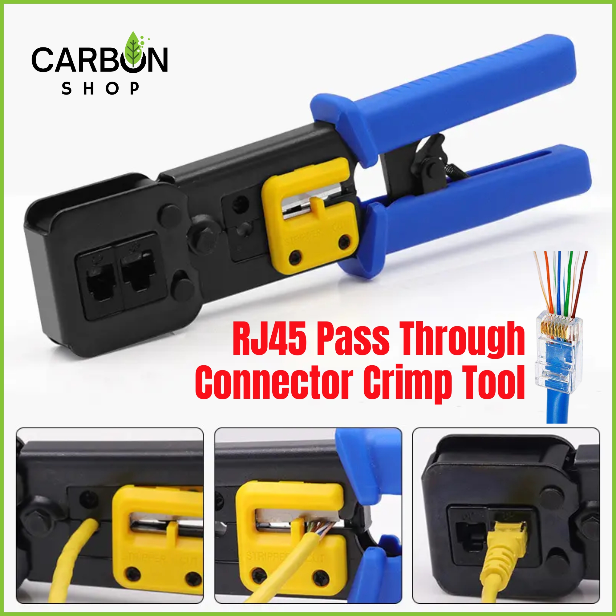 Picture of RJ45 Pass Through Connector Crimp Tool - All-in-One Professional Grade Crimper Crimping Tool Cat5, Cat5e, Cat6, Cat7 and Cat6a Ethernet Cables