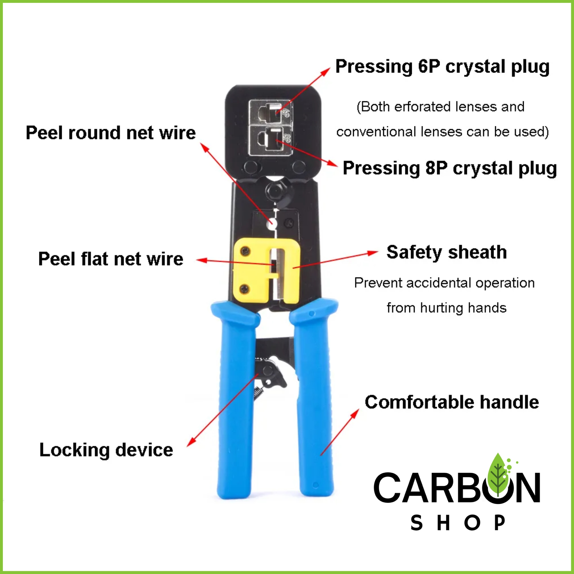 Picture of RJ45 Pass Through Connector Crimp Tool - All-in-One Professional Grade Crimper Crimping Tool Cat5, Cat5e, Cat6, Cat7 and Cat6a Ethernet Cables