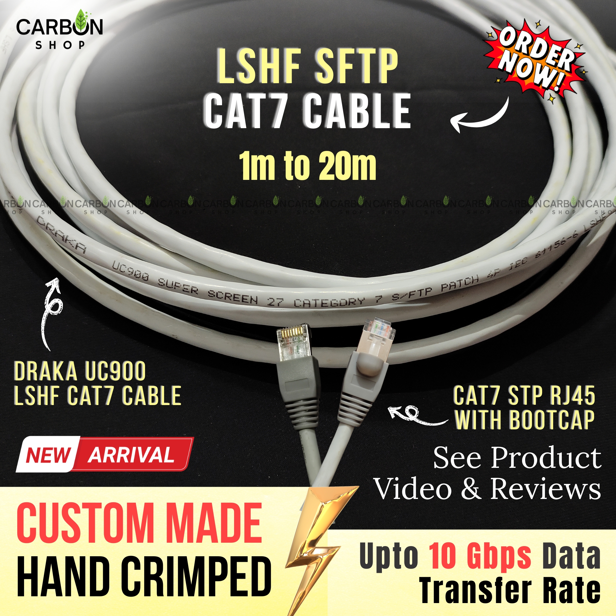 Picture of Cat7 Cable S/FTP Patch LAN Cable LSHF Shielded Pure Copper Internet Ethernet Network RJ45 Shielded Indoor Ethernet Cable 1000MHz 10Gbps High Speed | Faster Like Cat6 Cable Cat8 Cable - Gaming, Router, PC High Speed Reliable Connectivity like Cat 8 Cable
