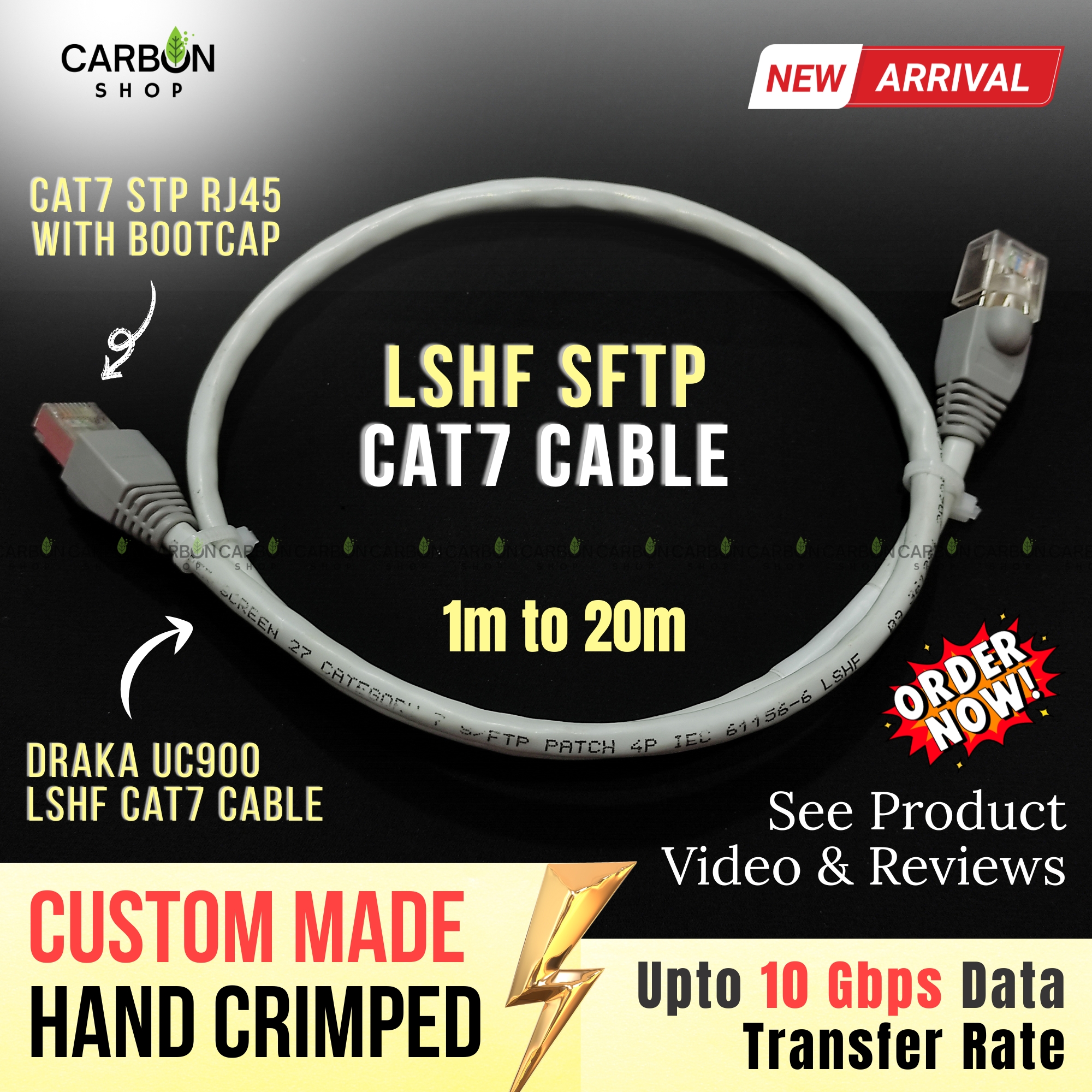 Picture of Cat7 Cable S/FTP Patch LAN Cable LSHF Shielded Pure Copper Internet Ethernet Network RJ45 Shielded Indoor Ethernet Cable 1000MHz 10Gbps High Speed | Faster Like Cat6 Cable Cat8 Cable - Gaming, Router, PC High Speed Reliable Connectivity like Cat 8 Cable