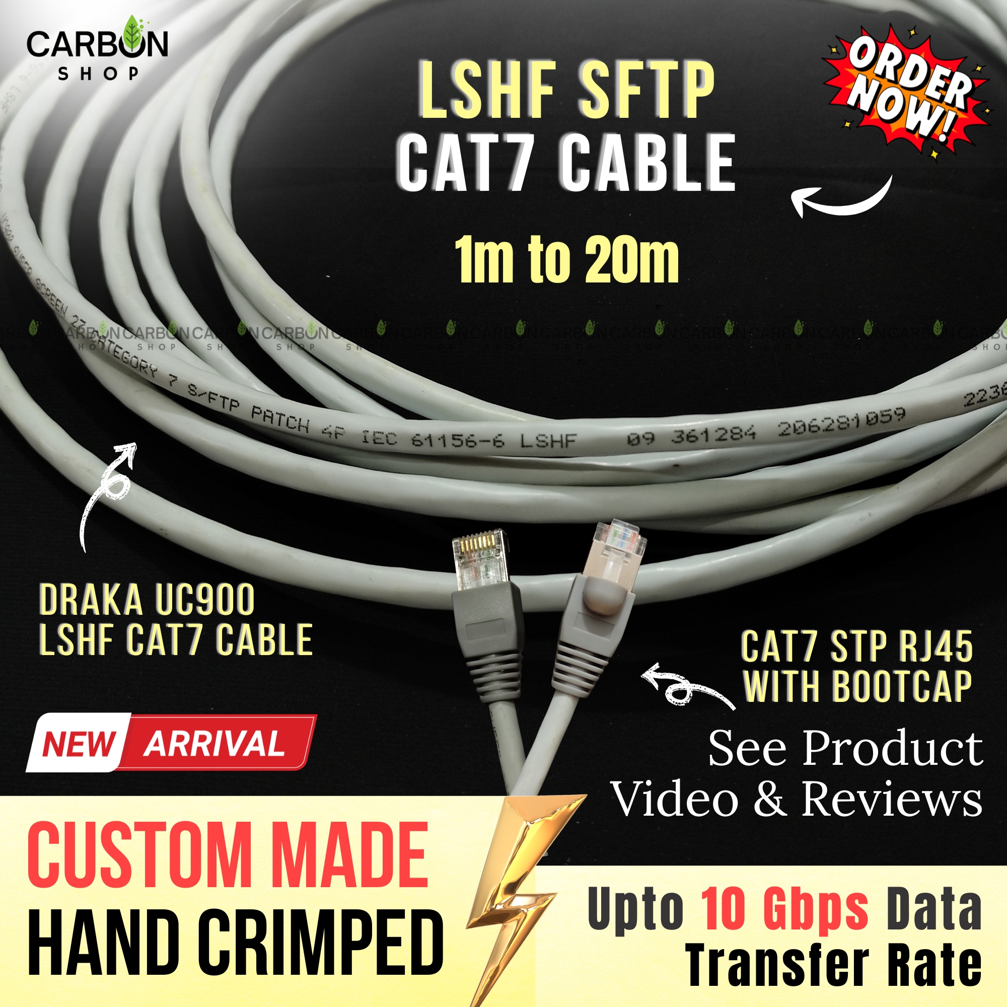 Picture of Cat7 Cable S/FTP Patch LAN Cable LSHF Shielded Pure Copper Internet Ethernet Network RJ45 Shielded Indoor Ethernet Cable 1000MHz 10Gbps High Speed | Faster Like Cat6 Cable Cat8 Cable - Gaming, Router, PC High Speed Reliable Connectivity like Cat 8 Cable