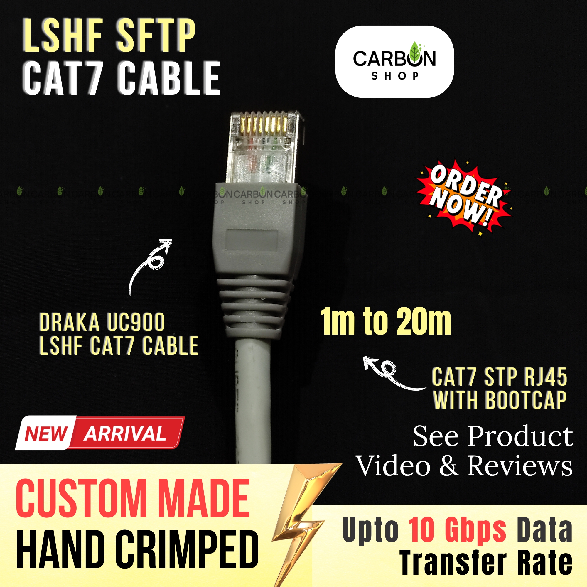 Picture of Cat7 Cable S/FTP Patch LAN Cable LSHF Shielded Pure Copper Internet Ethernet Network RJ45 Shielded Indoor Ethernet Cable 1000MHz 10Gbps High Speed | Faster Like Cat6 Cable Cat8 Cable - Gaming, Router, PC High Speed Reliable Connectivity like Cat 8 Cable