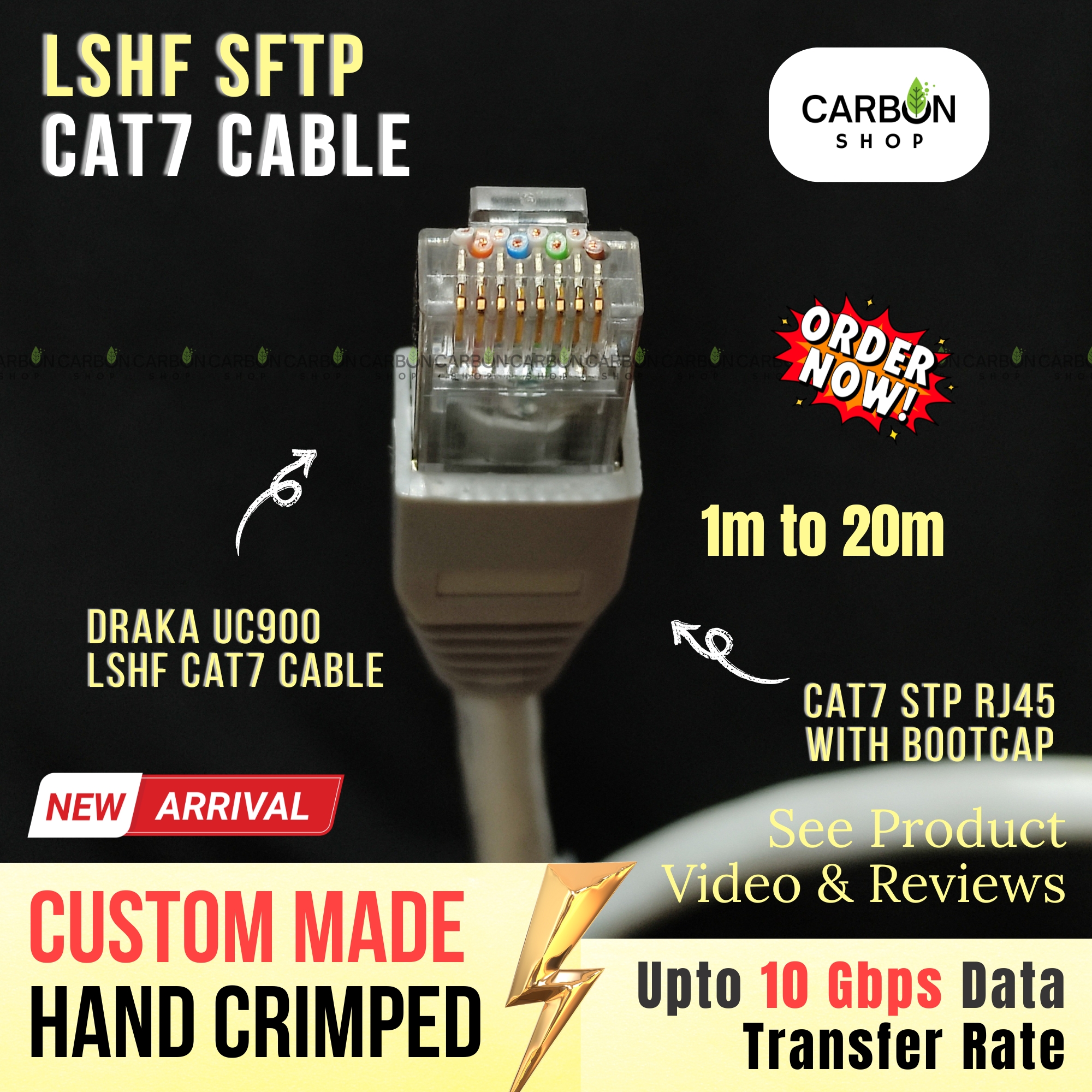 Picture of Cat7 Cable S/FTP Patch LAN Cable LSHF Shielded Pure Copper Internet Ethernet Network RJ45 Shielded Indoor Ethernet Cable 1000MHz 10Gbps High Speed | Faster Like Cat6 Cable Cat8 Cable - Gaming, Router, PC High Speed Reliable Connectivity like Cat 8 Cable