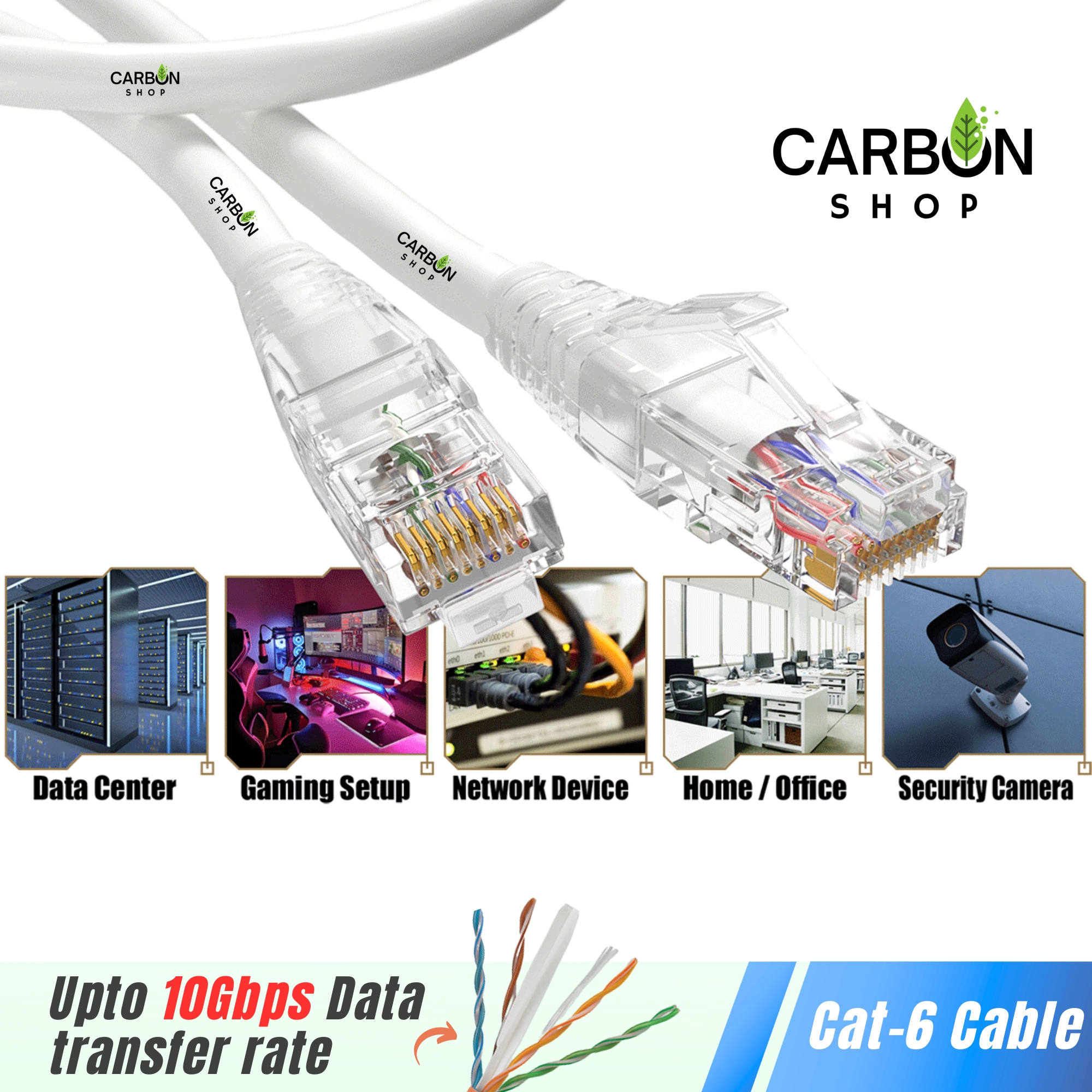 Picture of Cat6 Cable Gigabit Ethernet Network Internet Indoor High Speed LAN Cable RJ45 Connector Plug 1 Meter Cat 6 Cable White Colour for Gaming, Router,Computer