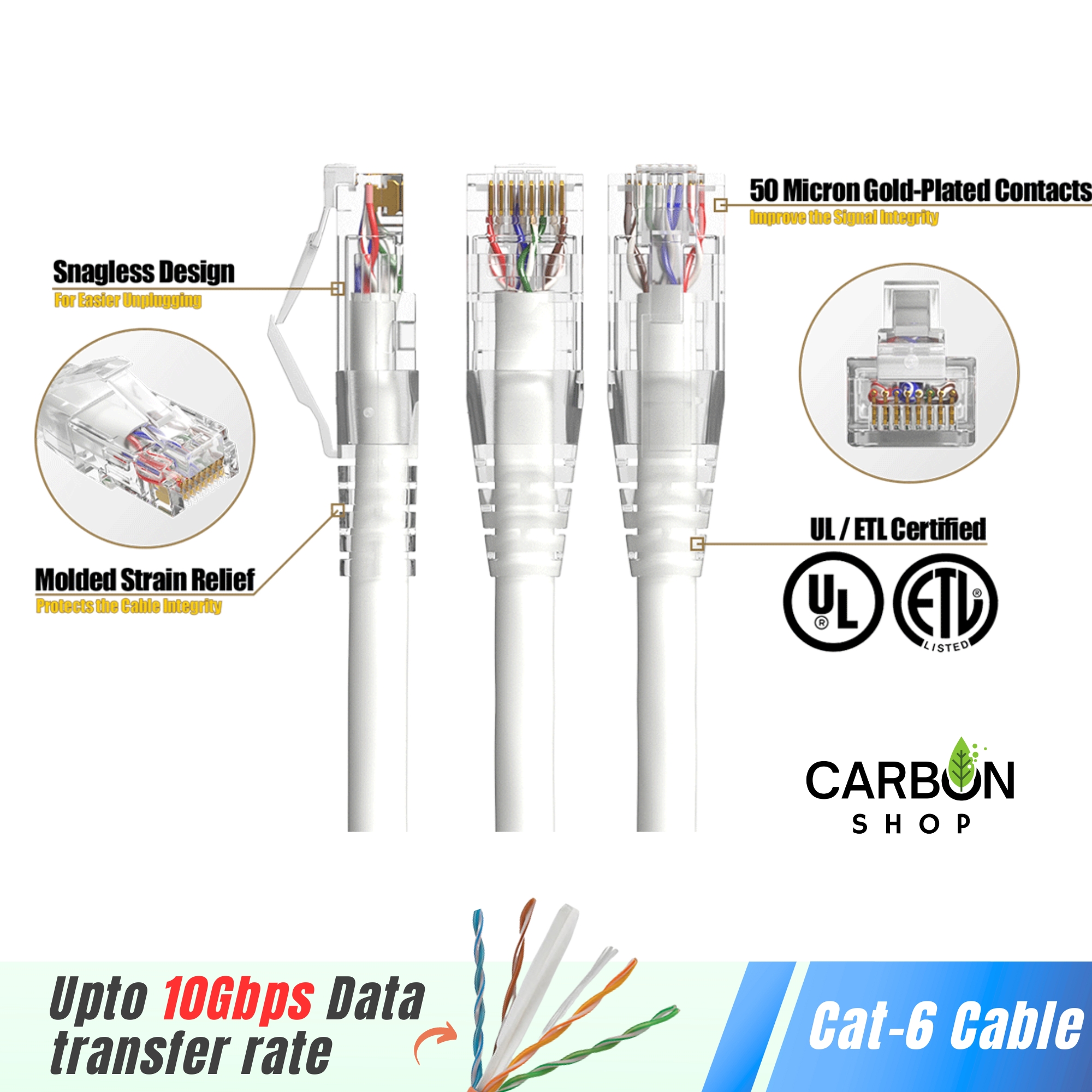 Picture of Cat6 Cable Gigabit Ethernet Network Internet Indoor High Speed LAN Cable RJ45 Connector Plug 1 Meter Cat 6 Cable White Colour for Gaming, Router,Computer