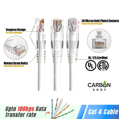 Picture of Cat6 Cable Gigabit Ethernet Network Internet Indoor High Speed LAN Cable RJ45 Connector Plug 1 Meter Cat 6 Cable White Colour for Gaming, Router,Computer
