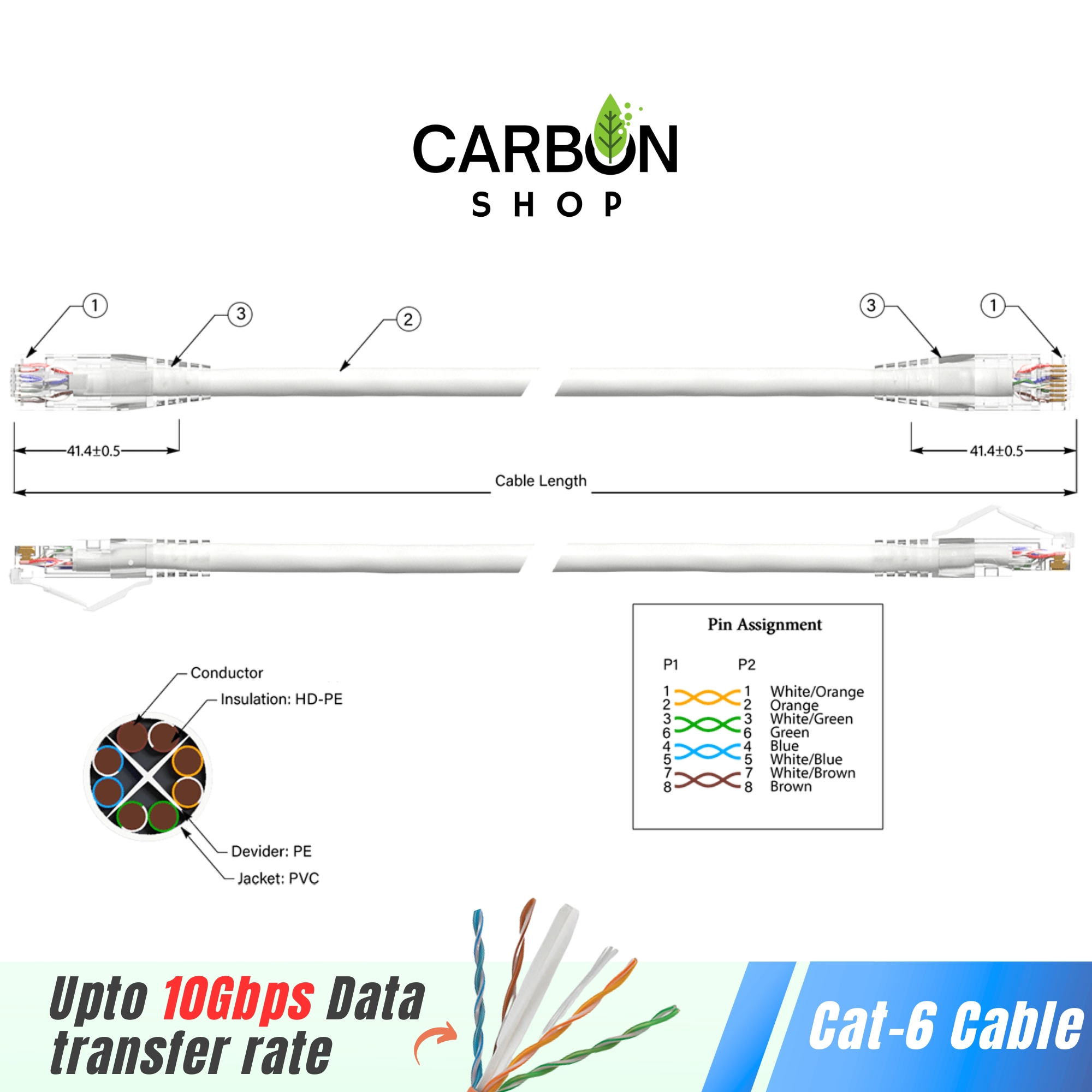 Picture of Cat6 Cable Gigabit Ethernet Network Internet Indoor High Speed LAN Cable RJ45 Connector Plug 1 Meter Cat 6 Cable White Colour for Gaming, Router,Computer