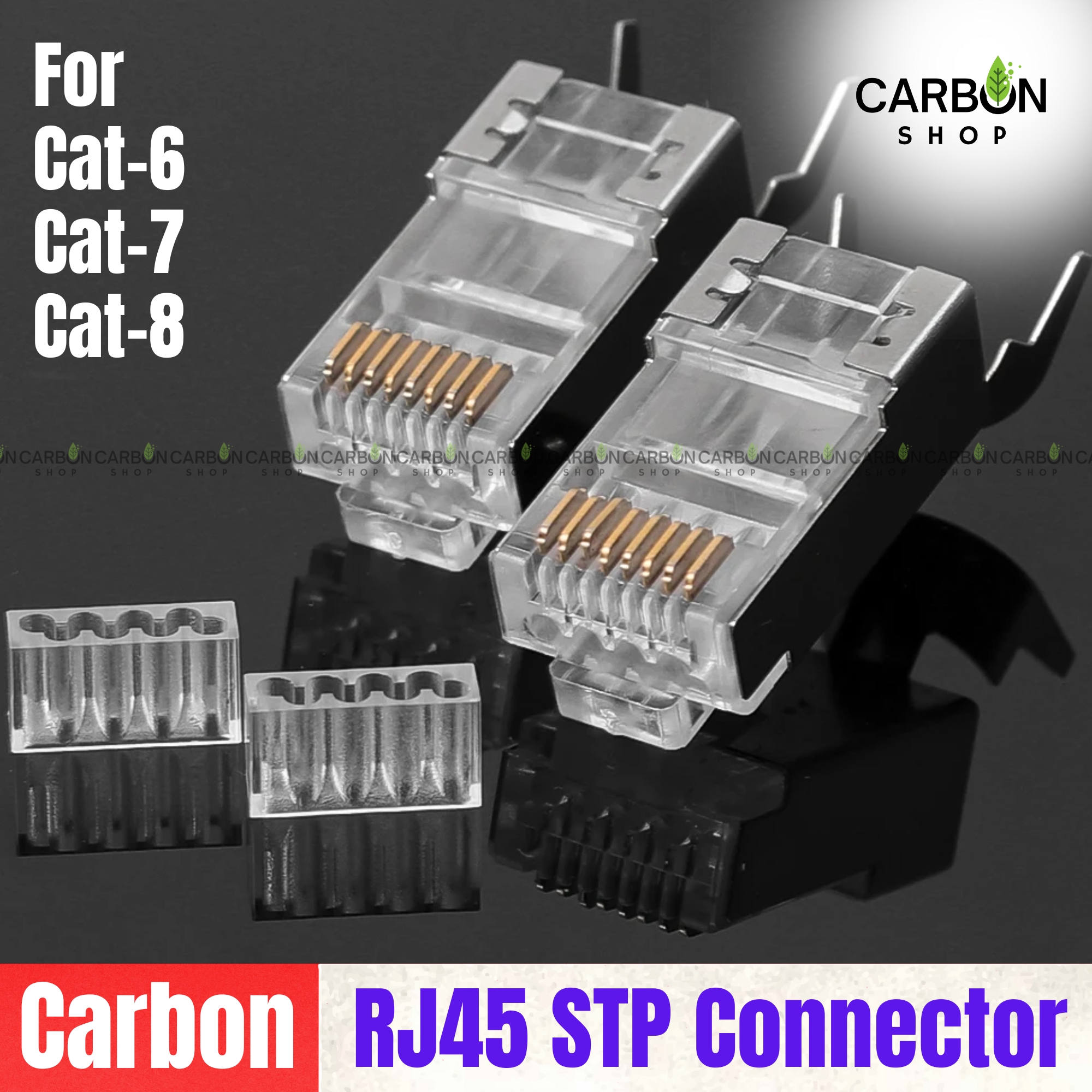 Picture of 20 Pcs Rj45 Ethernet Plug Gold Plated Network Connector  Cat6 Cat7 Cat8 Pass through STP Connector 50u Gold Plated 8P8C Modular Plugs FTP/STP Cable
