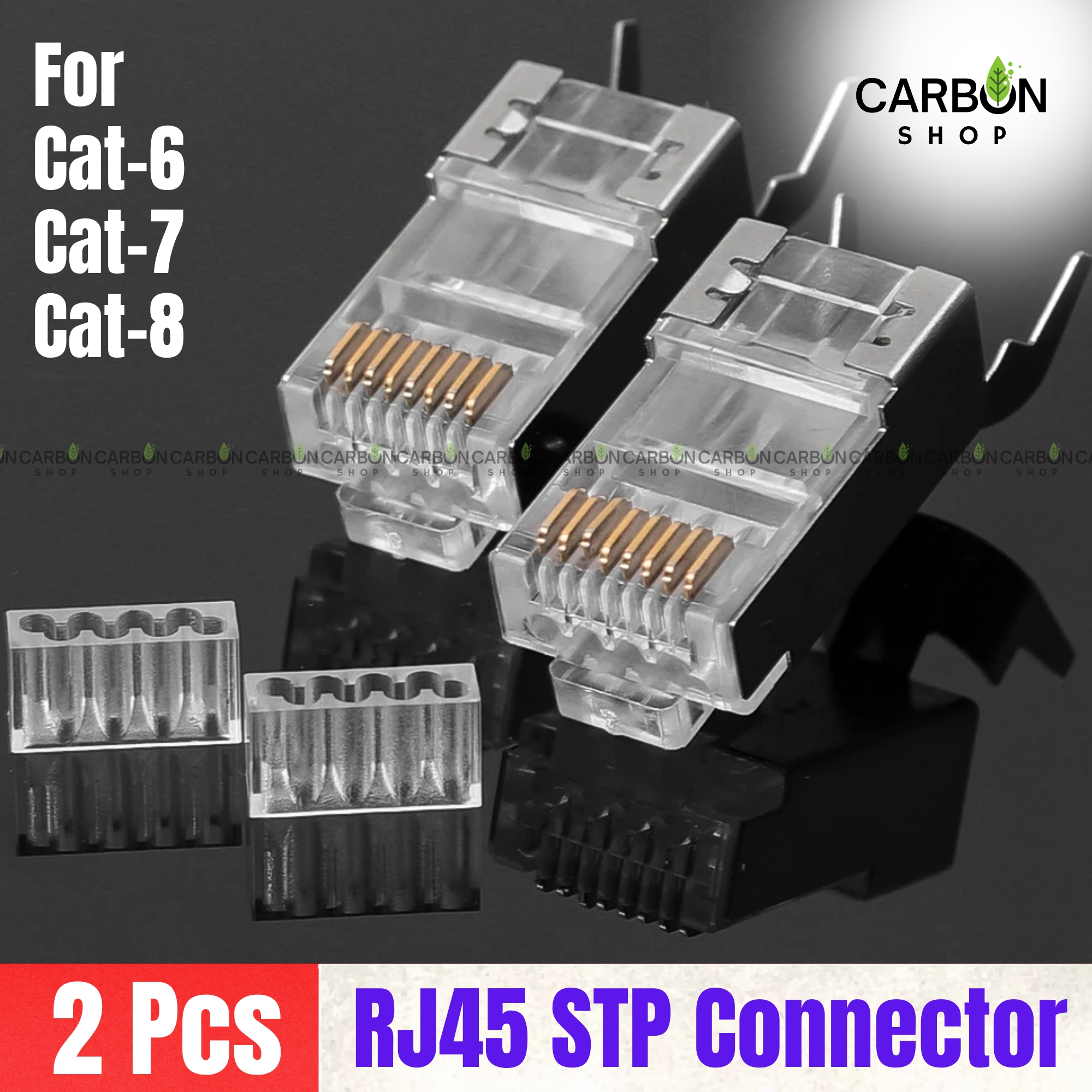 Picture of 2 Pcs Rj45 Ethernet Plug Gold Plated Network Connector  Cat6 Cat7 Cat8 Pass through STP Connector 50u Gold Plated 8P8C Modular Plugs FTP/STP Cable
