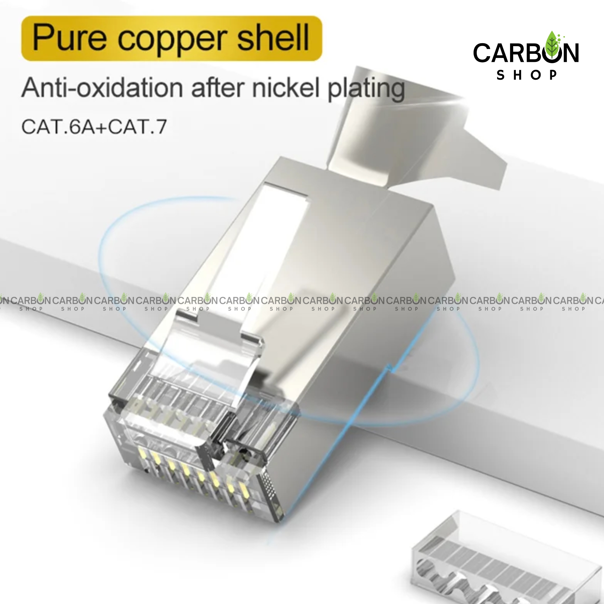 Picture of 6 Pcs Rj45 Ethernet Plug Gold Plated Network Connector  Cat6 Cat7 Cat8 Pass through STP Connector 50u Gold Plated 8P8C Modular Plugs FTP/STP Cable
