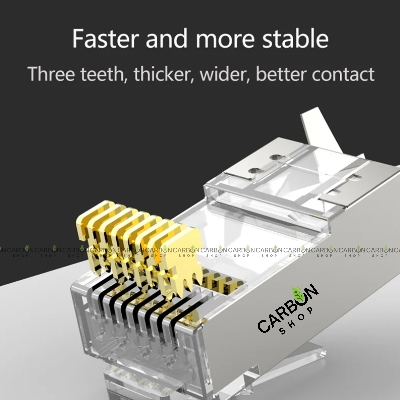 Picture of 6 Pcs Rj45 Ethernet Plug Gold Plated Network Connector  Cat6 Cat7 Cat8 Pass through STP Connector 50u Gold Plated 8P8C Modular Plugs FTP/STP Cable