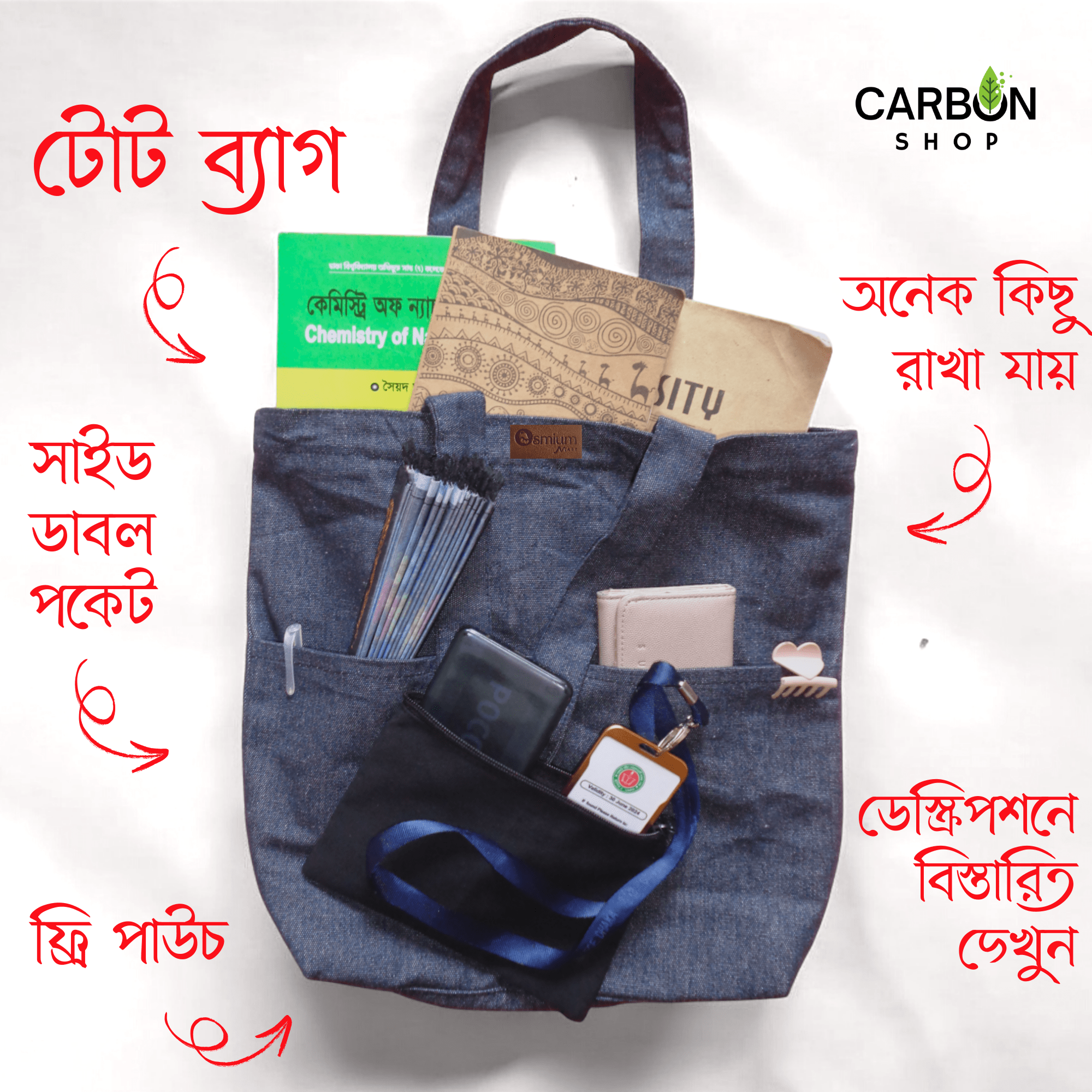 Picture of Canvas Tote Bag for Girls & Women – Trendy Top Handle Handbag with Mini Pouch, Zipper Closure, Stylish College & Shopping Bag (2-in-1 Combo)