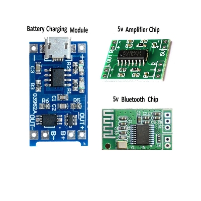 Picture of COMBO of PAM8403 with Bluetooth Stereo Audio Receiver and Charger Module Micro USB 5V 1A Lithium Battery Charging Converter