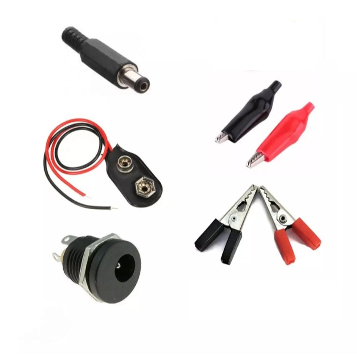Picture of Combo Connector's DC Jack, Alligator clip, 9 Volt Battery Connector and DC Panel Mount Socket, Female Wire Spade Connector