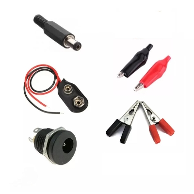Picture of Combo Connector's DC Jack, Alligator clip, 9 Volt Battery Connector and DC Panel Mount Socket, Female Wire Spade Connector