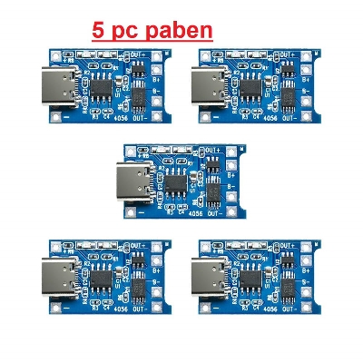 Picture of 5pcs TP4056 Type-C USB 5V 1A 18650 Lithium Battery Charger Module with Dual Protection Functions (Type C USB Input)