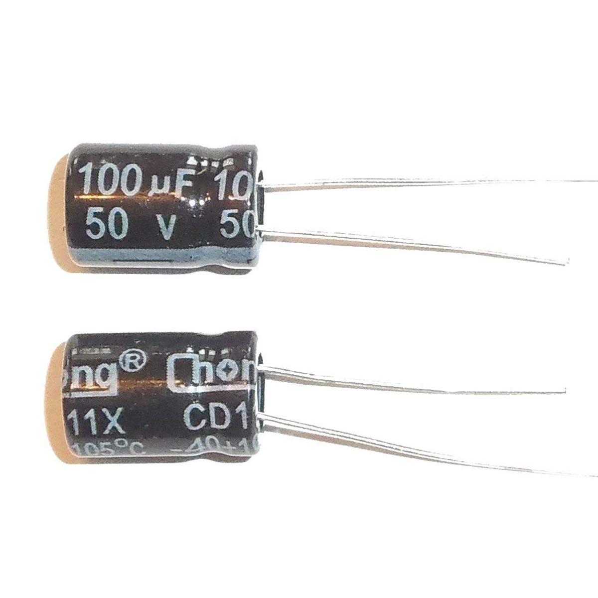 Picture of 10Pcs- 100uF 50V RADIAL Electrolytic Capacitor 100uF 50V Radial Polarized Aluminum Electrolytic Capacitors 2 Pin Leads Connections Leg