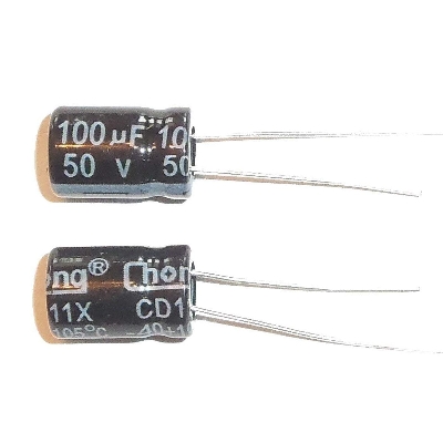 Picture of 10Pcs- 100uF 50V RADIAL Electrolytic Capacitor 100uF 50V Radial Polarized Aluminum Electrolytic Capacitors 2 Pin Leads Connections Leg