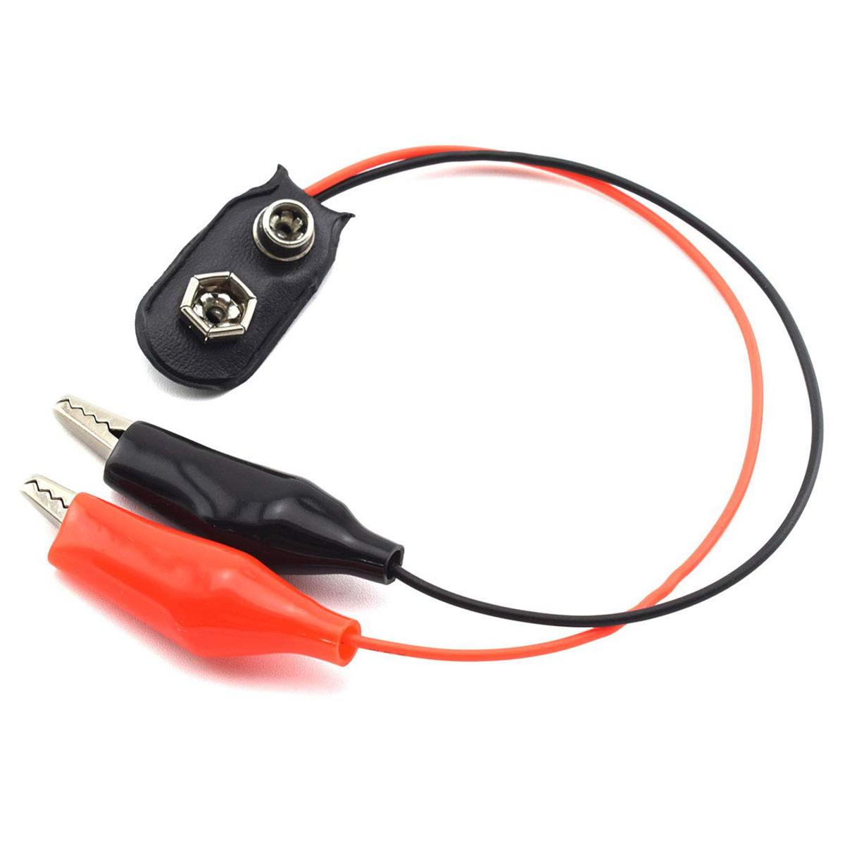 Picture of T Type 9V Battery Clip Connector Positive Negative Snap Lead Wire with Dual Alligator Clips(15cm)