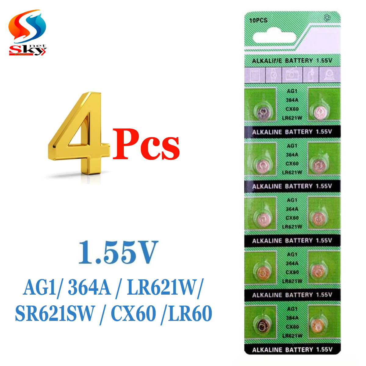 Picture of Watch Battery 1.55V AG1 / 364A / LR621W / SR621SW / CX60 /LR60 Alkaline Button Coin Cell Batteries