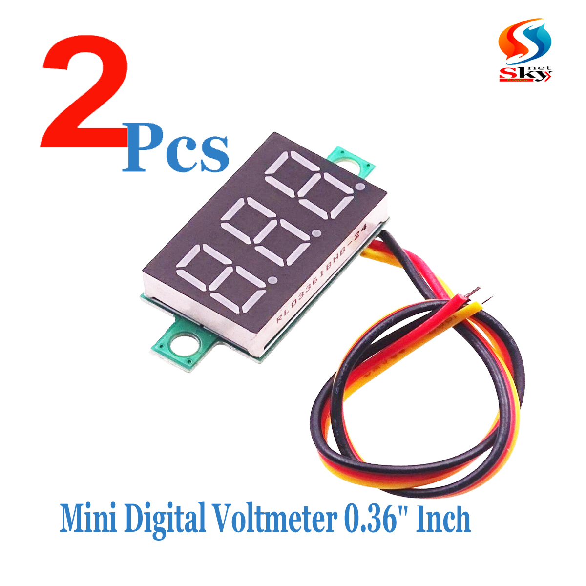 Picture of 2pcsMini Digital Voltmeter Voltage Meter Panel Volt Tester Detector Monitor 2 Wire 3 Bit Red LED tube for UPS IPS Battery Tester ATS etc