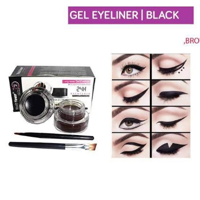 Picture of Best 2 In 1 Brown + Black Eyeliner Gel Make Up Water-proof Eye Liner Kit Eye Makeup Cream 2 Cosmetics Brushes Tool