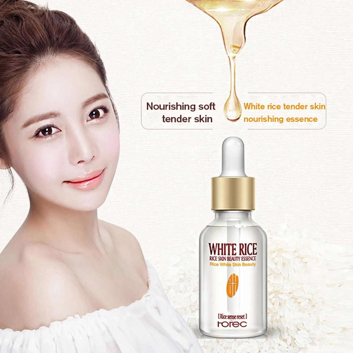 Picture of White Rice face Serum collagen Reduces Wrinkles Dark Spots anti-aging Sun Damage Corrector skin care-15ml