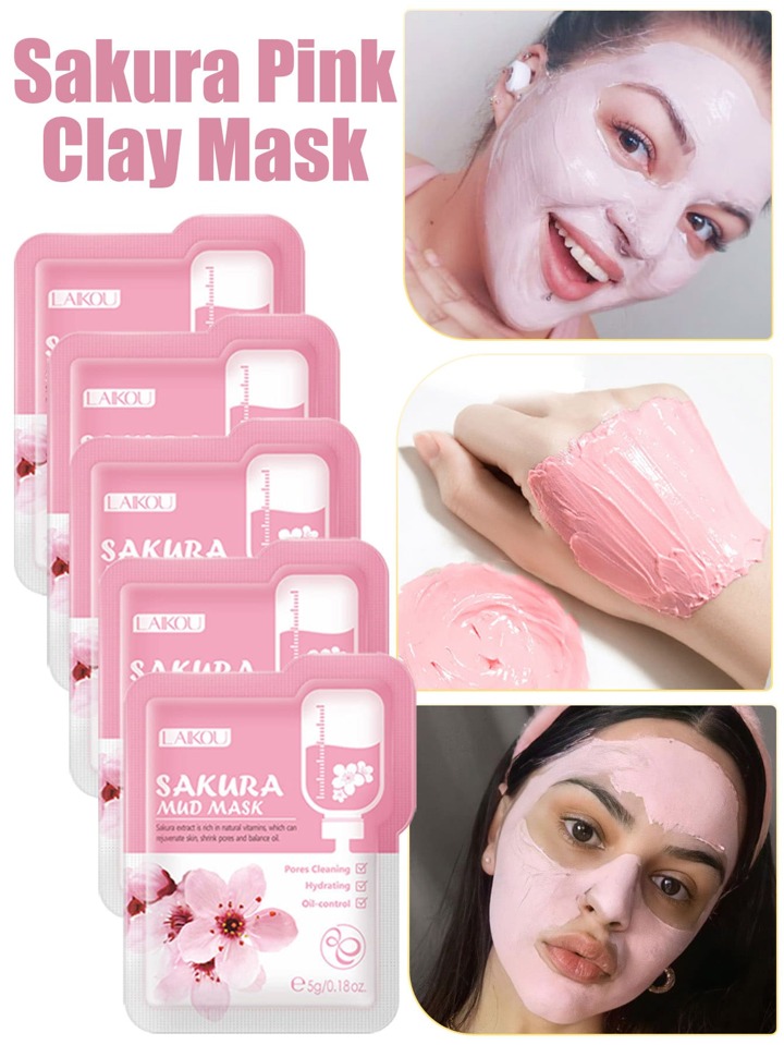 Picture of LAIKOU Japan Sakura Mud Face Mask Cleansing Whitening Moisturizing Oil-Control Anti-Aging Clay Mask Packs Facial Skin Care- 5pcs