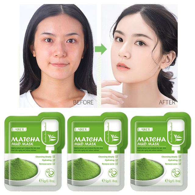 Picture of LAIKOU Matcha Mud Face Mask Anti Wrinkle Night Facial Packs Dark Circle Moisturize Anti Aging Green Clay Mask for Facecare-5pcs