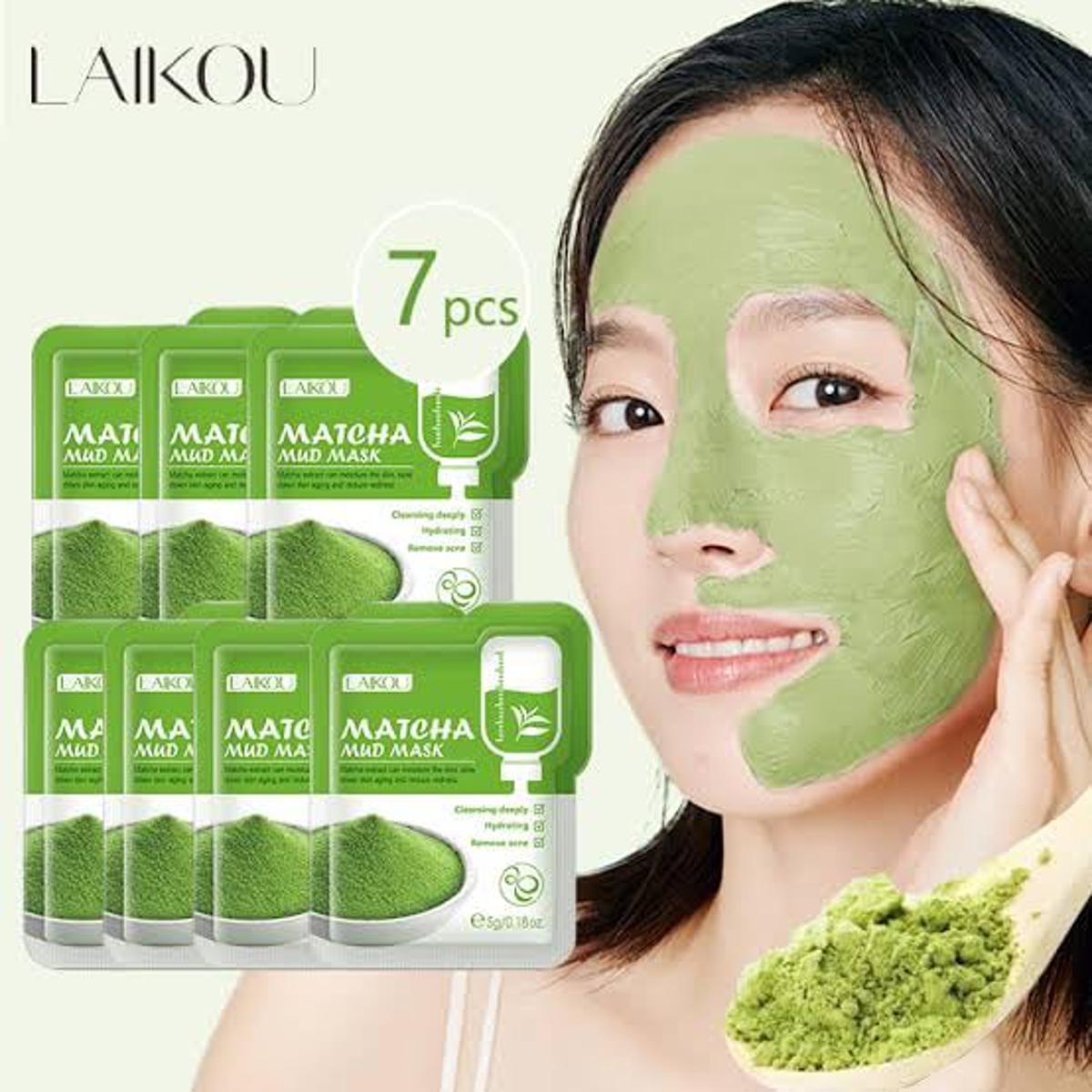 Picture of LAIKOU 7pcs Matcha Green Clay Mud Face Mask Anti wrinkle Night Facial Packs dark circle Moisturize Anti-Aging Mask for facecare - Face Mask - Face Mask