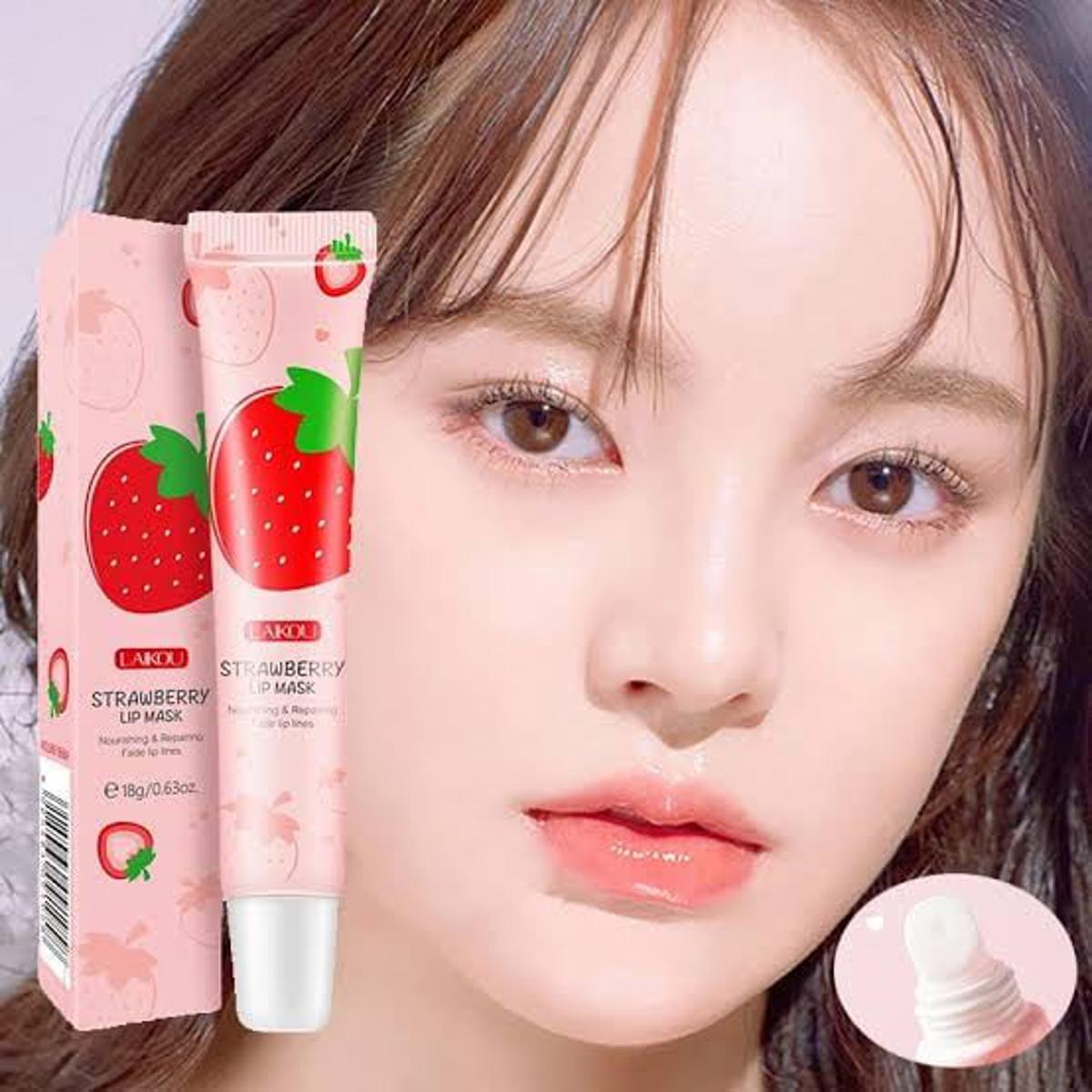 Picture of LAIKOU Strawberry Lip Balm Sleeping Mask Night Lip Moisturizer Skin-(18g)
