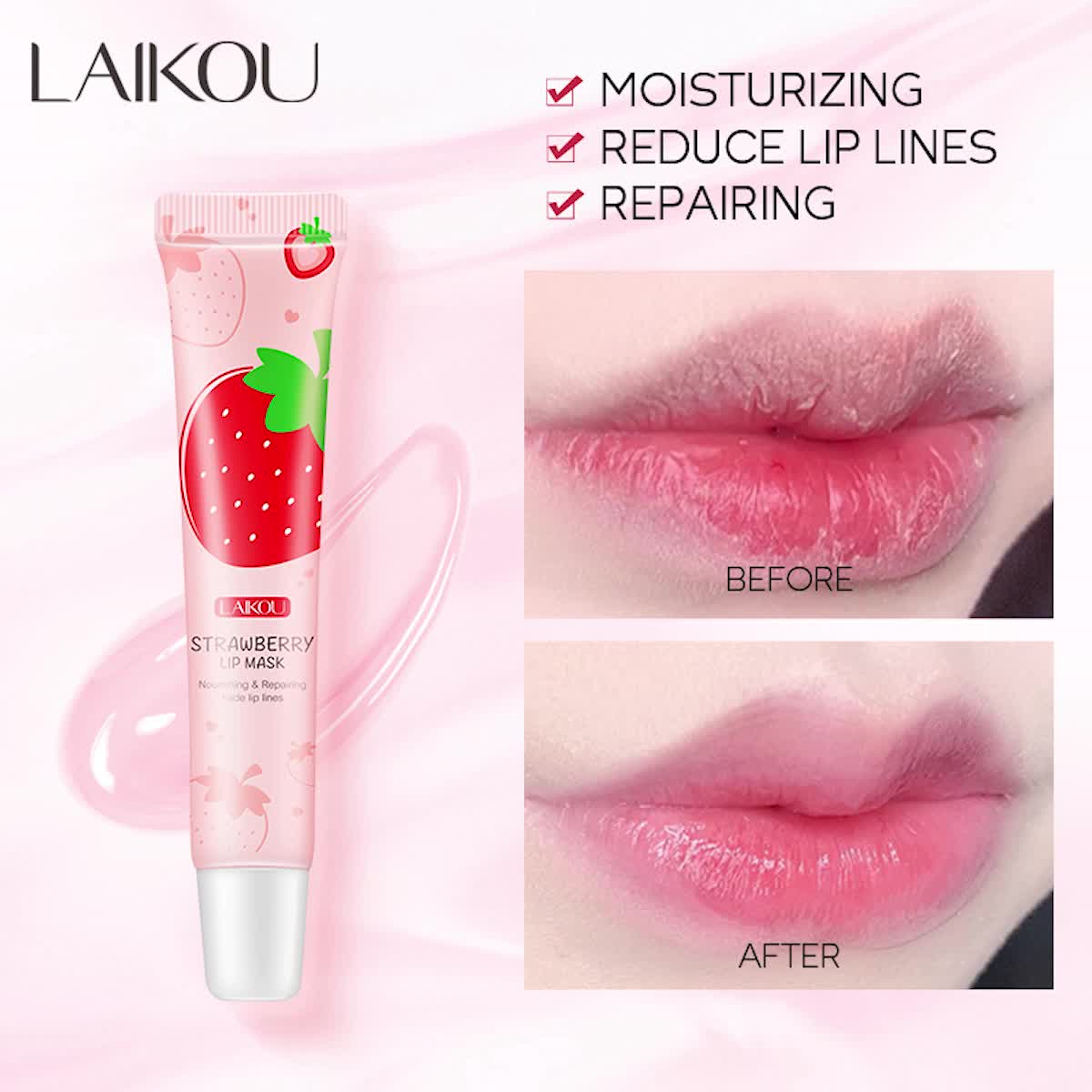 Picture of LAIKOU Strawberry Lip Balm Sleeping Mask Night Lip Moisturizer Skin-(18g)