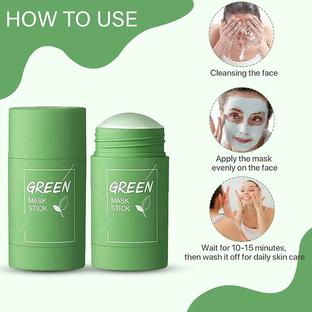 Picture of Green Tea Face Mask Stick Natural Nourish Skin Organic Clay Mask Stick Oil Control Moisturizing Brightening Detoxifying Acne Remover-40 gm
