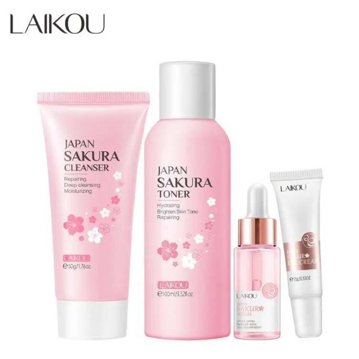 Picture of Laikou Sakura Face Care Combo(Cleanser/Face Toner/Serum/Eye Cream) Set 4 Pcs