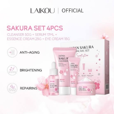 Picture of LAIKOU Japan Sakura Skincare Set Whitening Essence Anti-aging Eye Cream Brightening Serum 4pcs Skin Care Sets