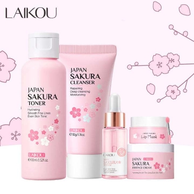 Picture of LAIKOU Sakura Whitening Skincare Set Cleansing Moisturizing Rejuvenation Cherry Blossoms Skincare Gifts 5pcs
