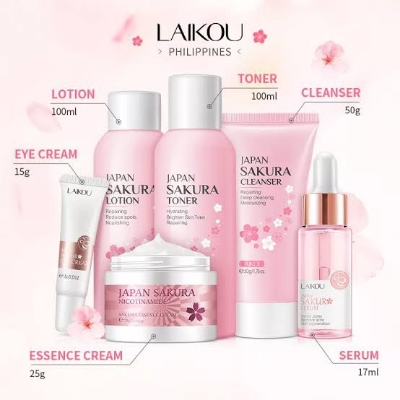 Picture of LAIKOU Sakura Whitening Skin Care Set Cleanser +Toner +Serum +Lotion +Eye Cream +Face Cream -6PCS Sets