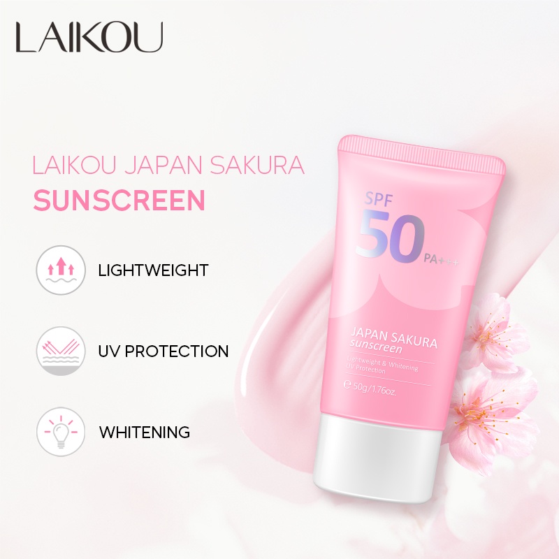 Picture of LAIKOU Sakura Face Serum Noirishing Essence Cream Sunscreen Reduce fine lines Facial Wash Cleansing Pores Sun Protection SPF 50+ Brightening Skin Rejuvenation- 5pcs