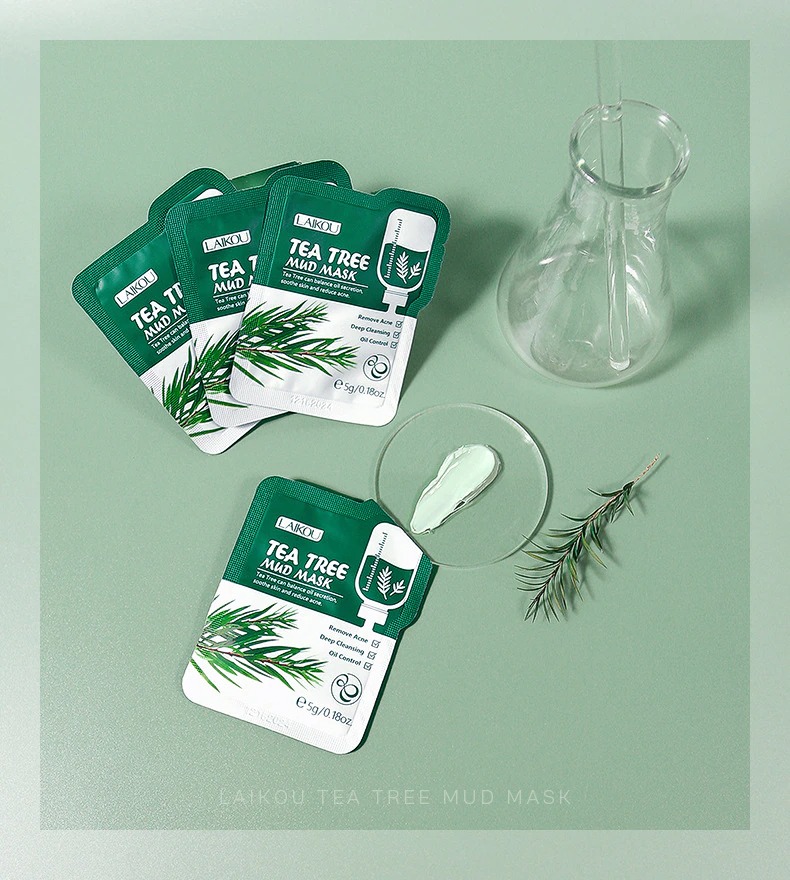 Picture of LAIKOU Tea Tree Mud Mask Moisturizing Oil-Control Anti Wrinkle Deep Cleansing Shrink Pore Plant Essence Face Mask Skin Care-5pcs