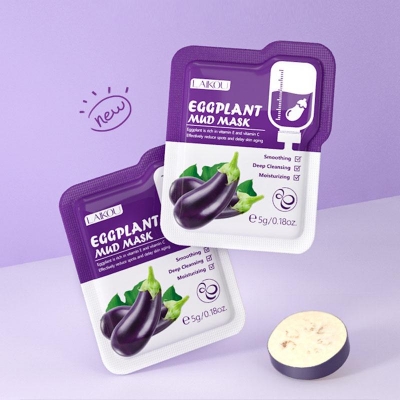Picture of 5pcs LAIKOU Eggplant Mud Mask Oil Control Moisturizing Anti-Acne Anti Wrinkle Whitening Cleansing Clay Mask Skin Care Face Mask