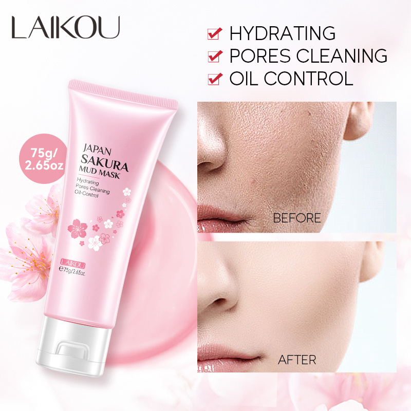 Picture of Laikou Sakura Mud Mask Deep Clean Whitening Remove Blackhead Exfoliating Shrink Pores Oil Control Repair Refine Pores Face Care 75g