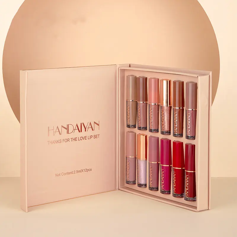 Picture of HANDAIYAN Private Label 12 Colors Matte Lustre Lipgloss Set Liquid Lipstick Vegan Makeup Cosmetic Non-stick Cup