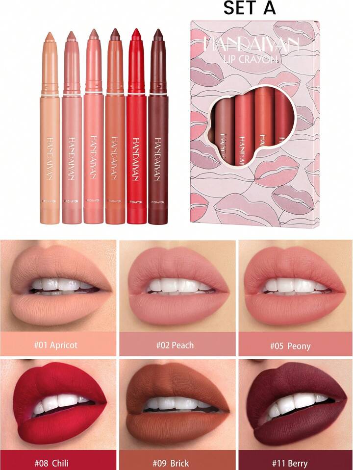 Picture of HANDAIYAN 6PCS Lipstick Pencil Set Long Lasting Waterproof Velvet Matte Mist Lip Liner Pen Lip Makeup-SET A