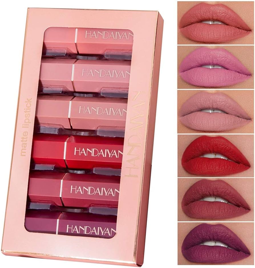 Picture of HANDIAYAN N-ude Velvet Lipstick Kit 6 Colors/Box Lip Makeup Cosmetics Matte Cream Lipstick Set Waterproof Silky Lip Balm