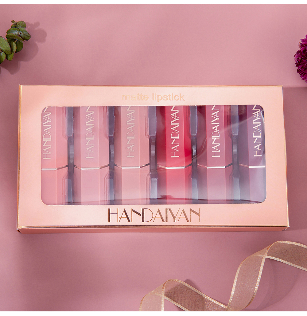Picture of HANDIAYAN N-ude Velvet Lipstick Kit 6 Colors/Box Lip Makeup Cosmetics Matte Cream Lipstick Set Waterproof Silky Lip Balm