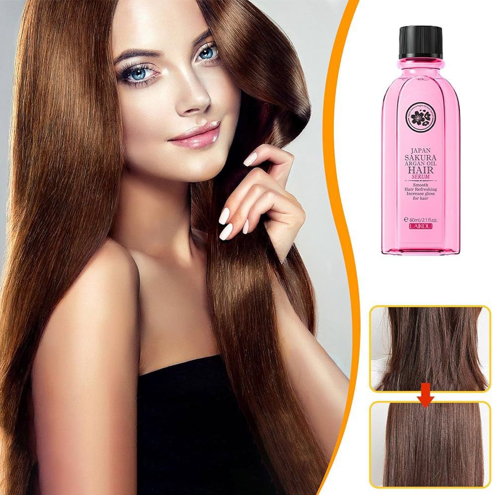 Picture of LAIKOU Sakura Argan Hair Oil Nourishing Repair Damaged Restore Improve Split Hair Rough Remove Smoothing Soft Hair Essence Serum-60ml
