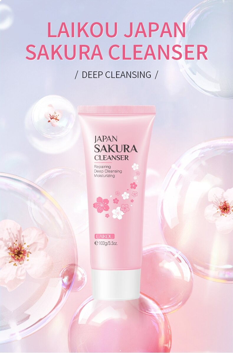 Picture of LAIKOU Japan Sakura Facial Cleanser Oil Control Cleansing Face Wash Cream Pore Clean 100g