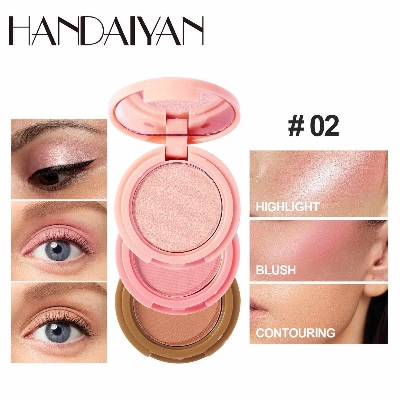 Picture of HANDAIYAN 3 In 1 Bronzer Highlighter Blush Contouring Powder Shimmer Eye Shadow Women Face Makeup Palette-#02